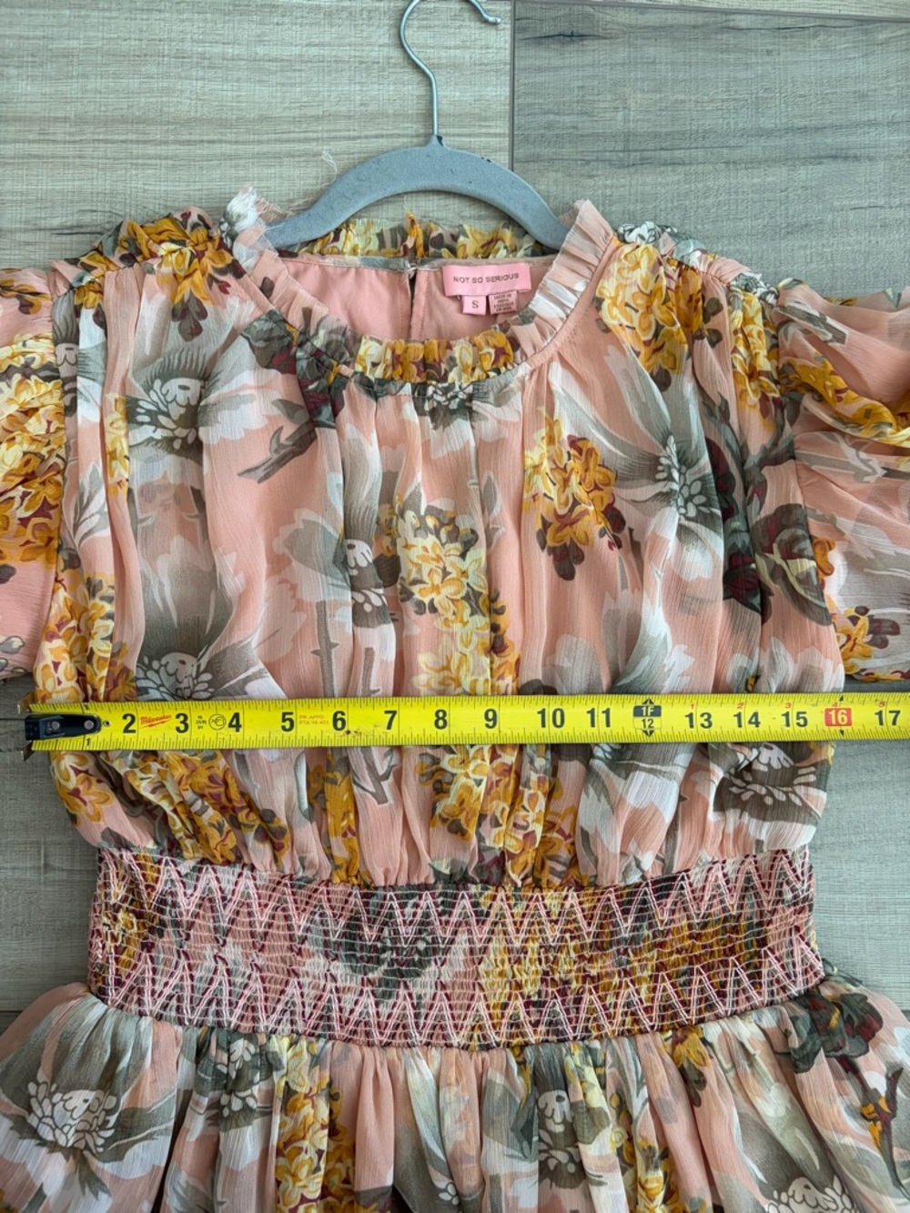 Anthropologie Not So Serious Amaranth Puff Sleeve Floral Tiered Mini Dress S - Picture 8 of 11